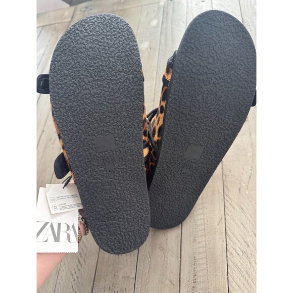 NWT ZARA ANIMAL LEOPARD PRINT LEATHER FLAT SANDALS Size 40 10 - Picture 7 of 7